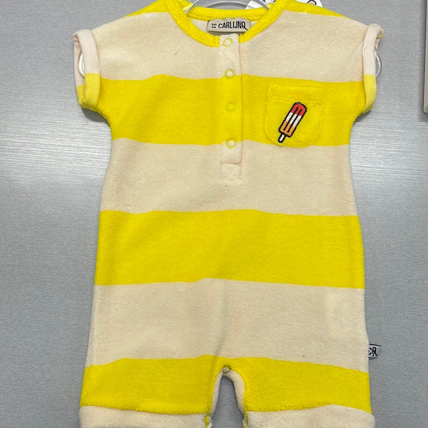 Carlijnq ss24 yellow stripe pocket romper